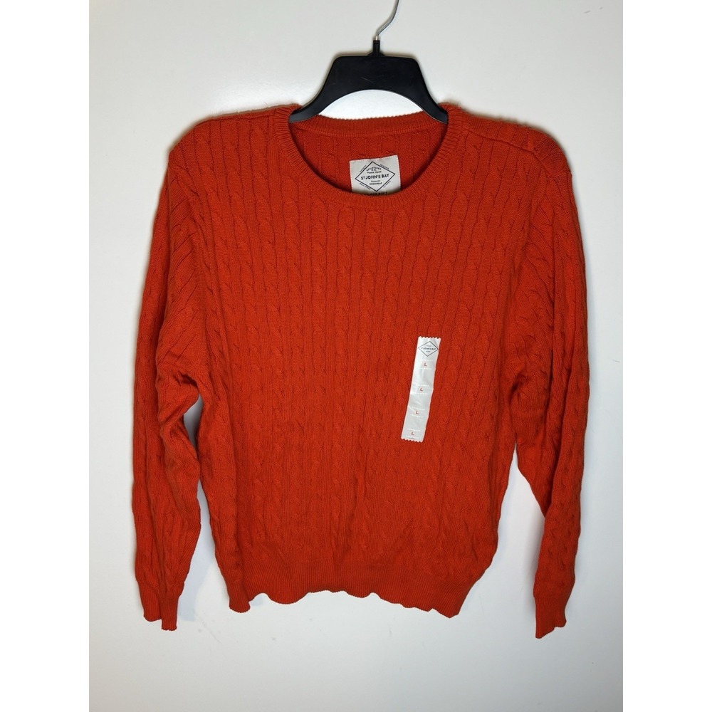 St. John's Bay Sweater Size Large Orange Cable Knit Pullover Long Sleeve Soft